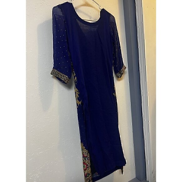 PAKISTANI INDIAN SHALWAR KAMEEZ CHIFFON, EMBROIDERY WORK DRESS. SIZE SMALL - Picture 3 of 11